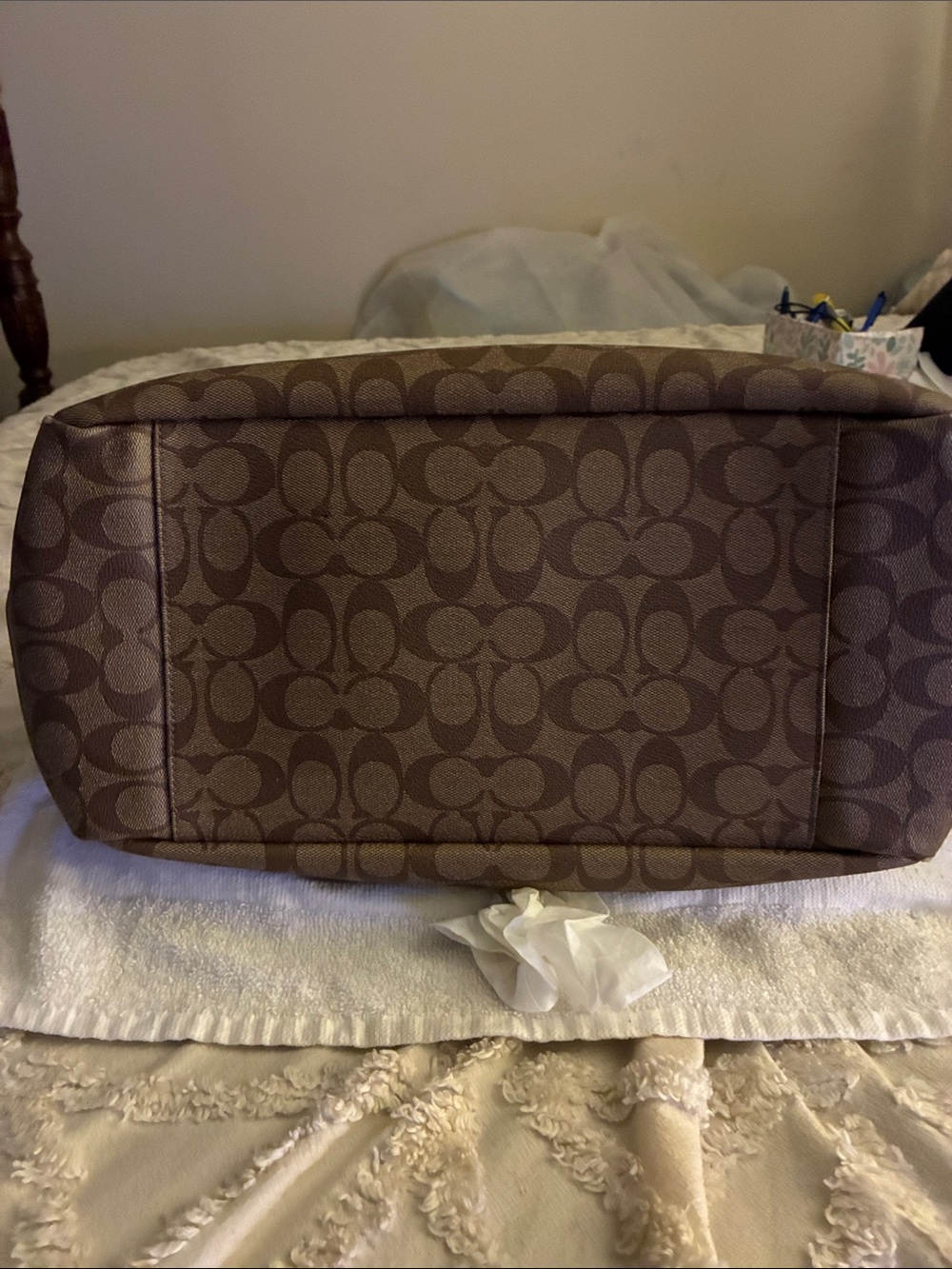 Pre-owned Coach Brown Signature C” canvas Tote/Diaper bag w/Pink Leather Trim - Picture 12 of 16